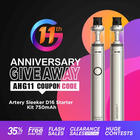 Artery Sleeker D16 Starter Kit 750mAh thumb 1 - 【GIVEAWAY】天国11周年記念プレゼント企画「Artery Sleeker D16 Starter Kit 750mAh」「Artery Lady Q Starter Kit 1000mAh」スターターキット大量当選！【Heaven Gifts/プレゼント】